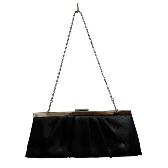 Jessica McClintock Black Pleated Satin Convertible Clutch Shoulder Bag - Picture 2 of 13